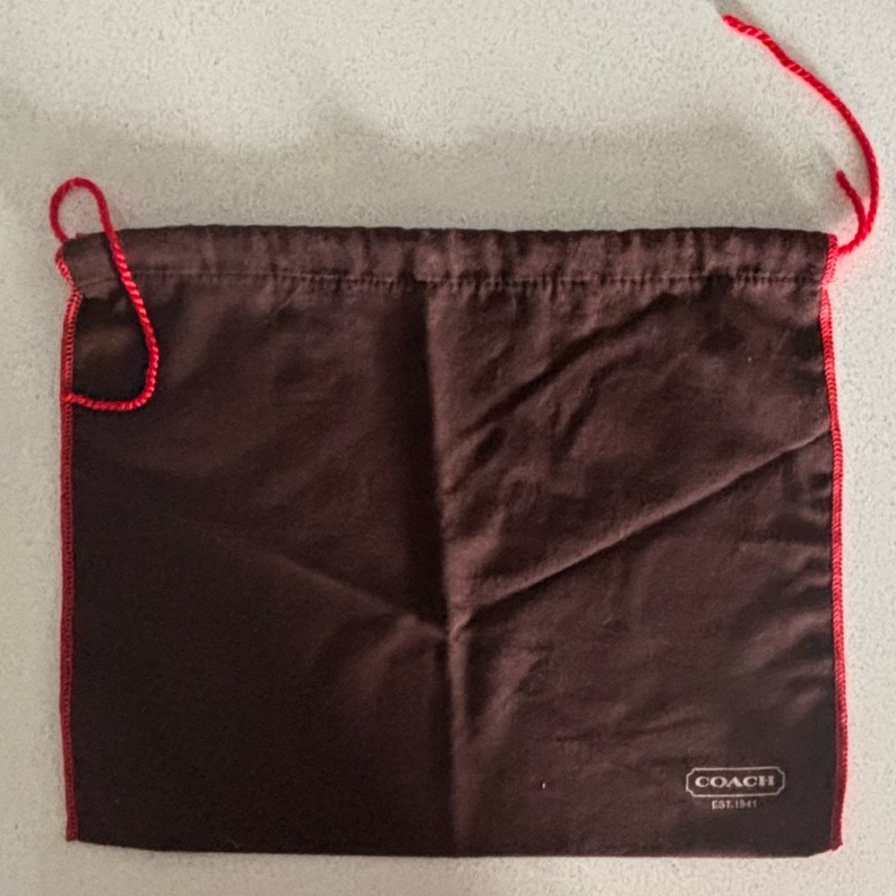 Coach Dark Brown Drawstring Bag with Red Accents